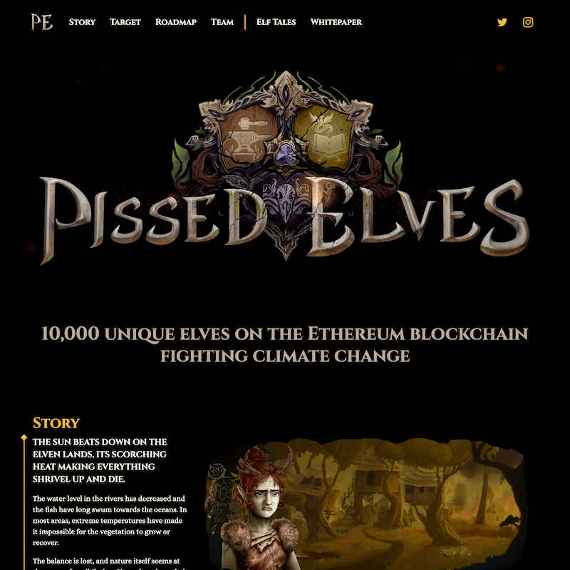 A screenshot of the Pissed Elves website